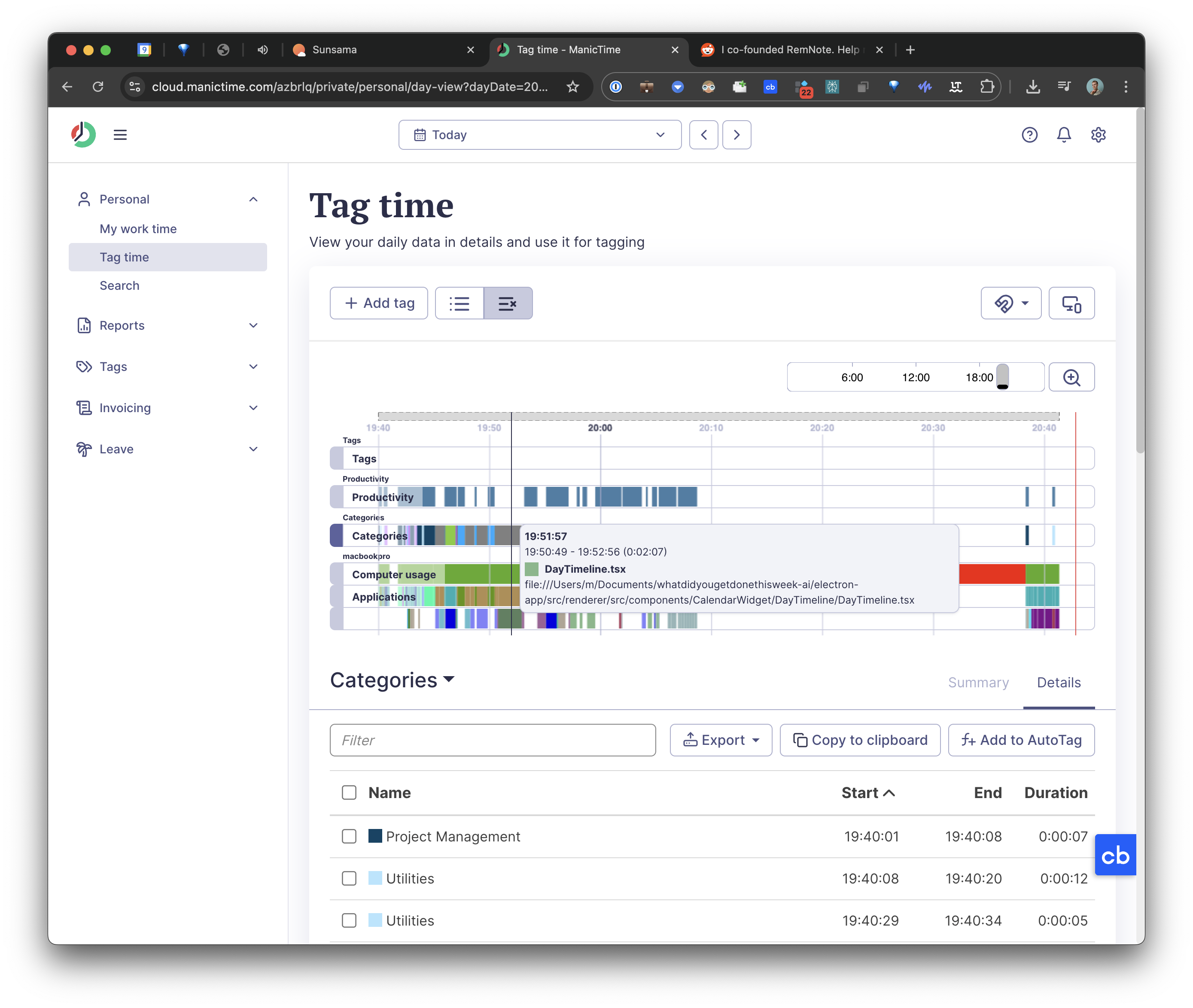 ManicTime Interface