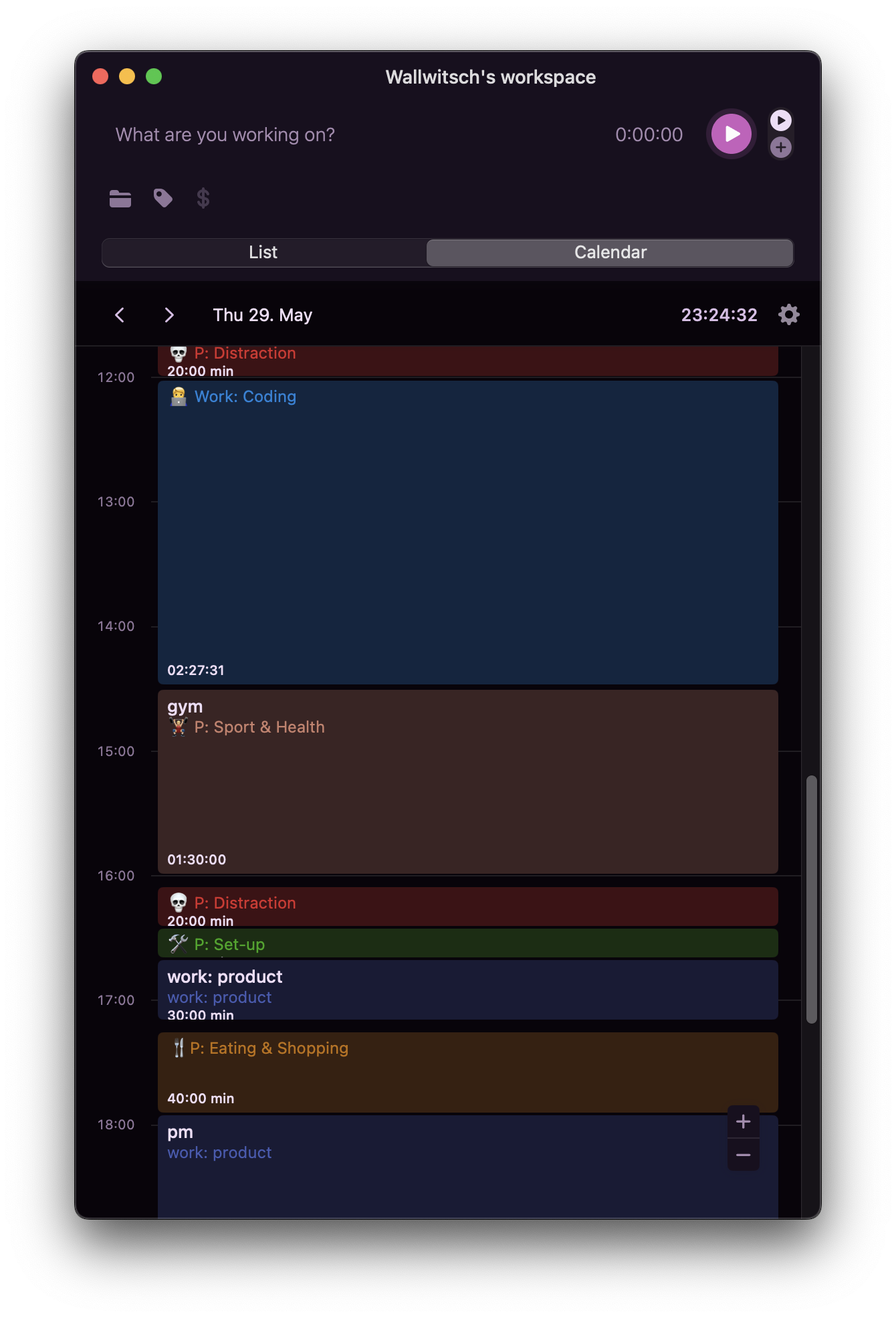 Toggl Interface